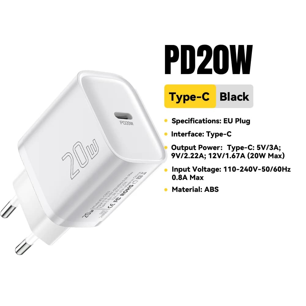 Компактное сетевое зарядное устройство USB-C PD 20 Вт