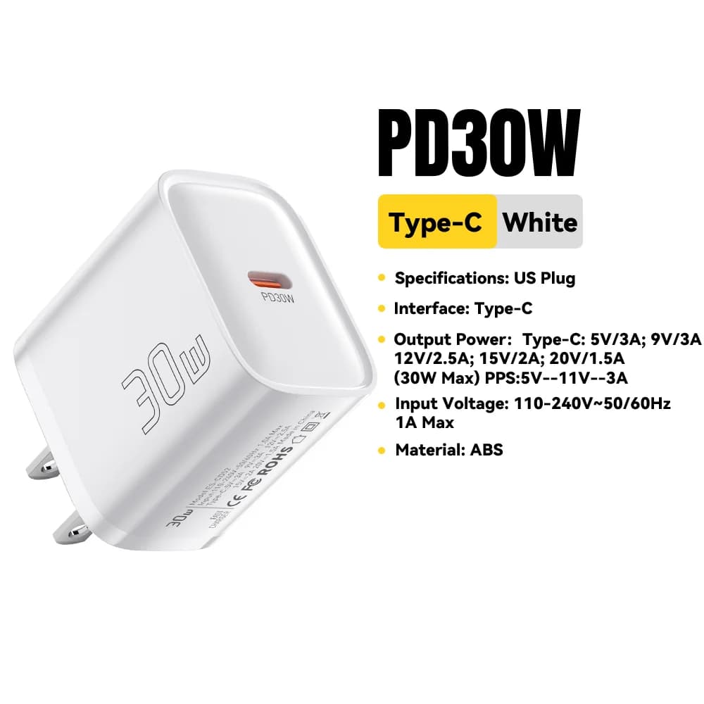 Компактное сетевое зарядное устройство USB-C PD 30 Вт