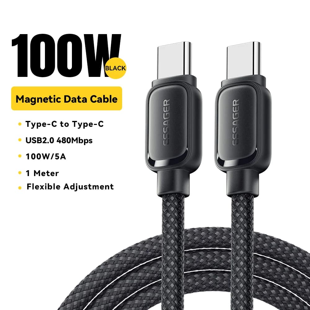 Магнитный втягивающийся кабель USB-C на USB-C, 100 Вт