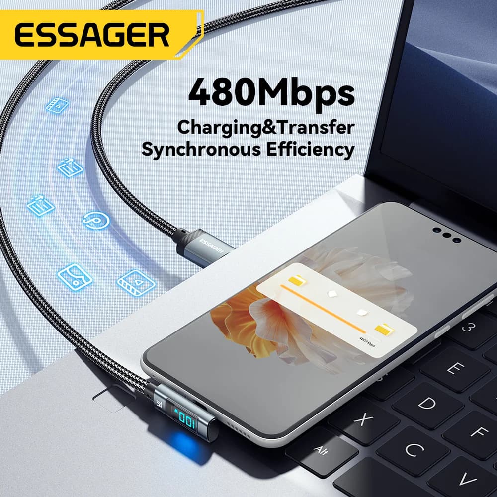 Гибкий кабель USB-C 7A 100 Вт с цифровым дисплеем