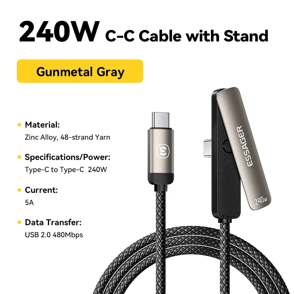 USB-C кабель 7A с угловым коннектором и подставкой для телефона (2 в 1)