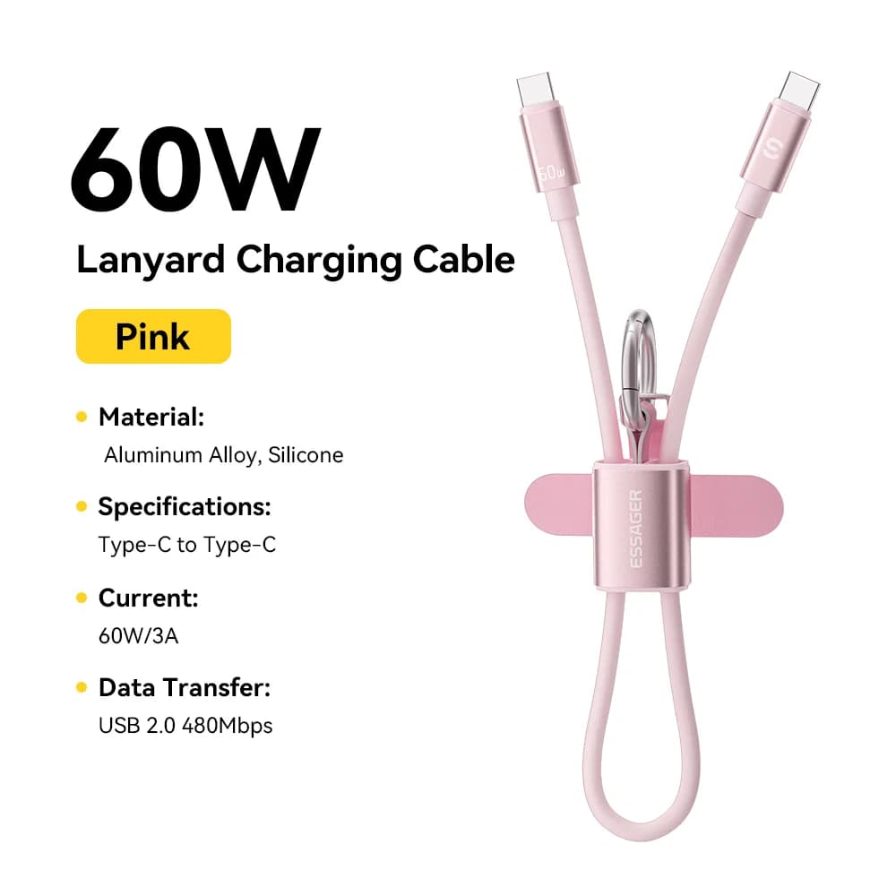 Короткий ремешок-кабель USB-C to USB-C 60 Вт