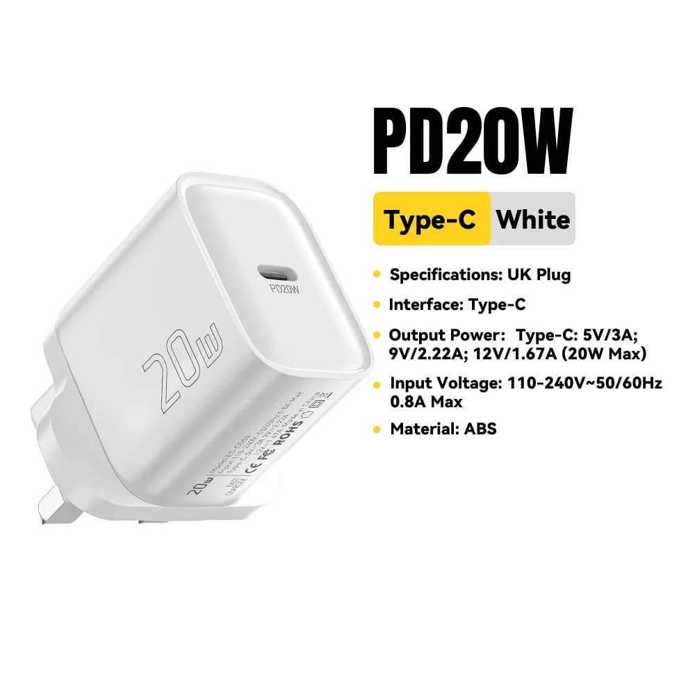 Компактное сетевое зарядное устройство USB-C PD 20 Вт