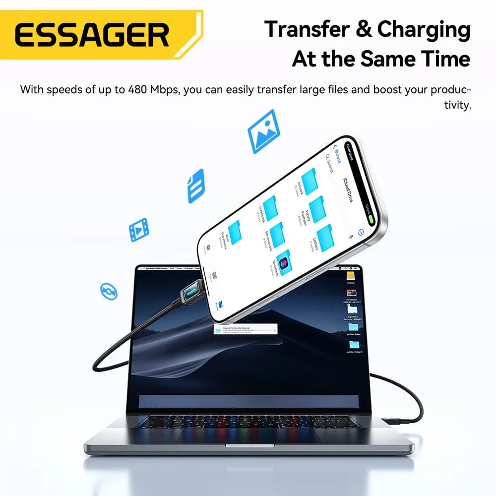 Кабель быстрой зарядки LED USB-C на USB-C, 100 Вт