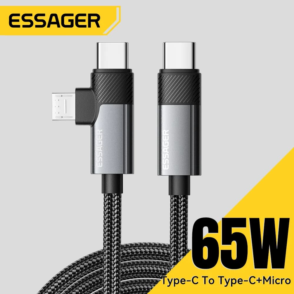 Кабель быстрой зарядки 2-в-1 65W PD Type-C/USB-A на Micro