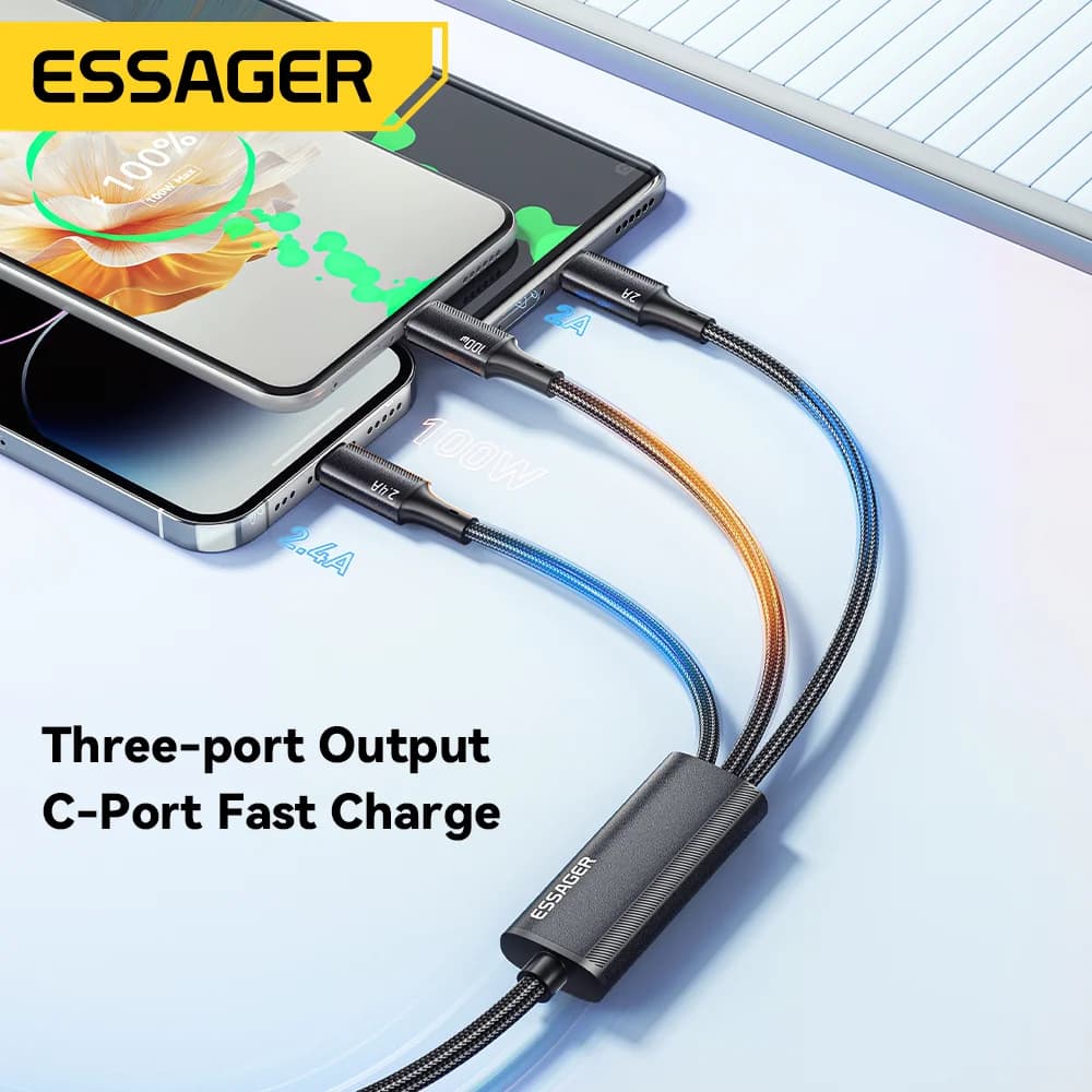 Кабель для зарядки 3-в-1 USB-C на Lightning, 100 Вт
