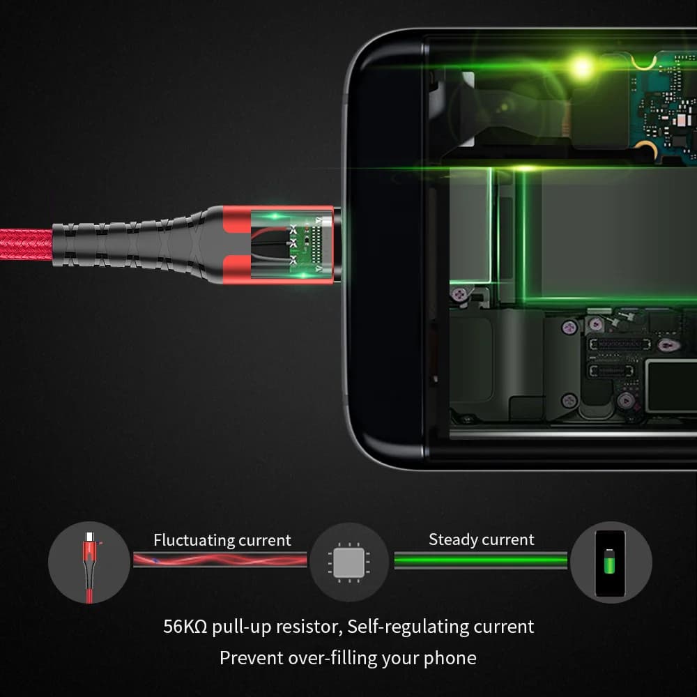 Кабель Micro USB с быстрой зарядкой и LED, 2M/3M