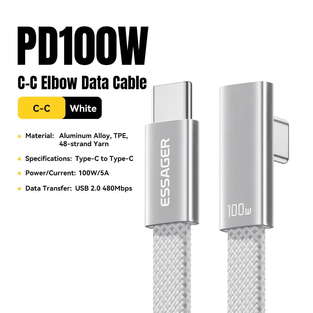 Кабель USB-C с угловым коннектором, быстрая зарядка 100 Вт