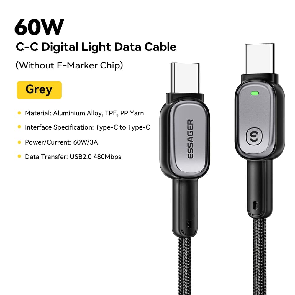 Кабель LED USB-C to USB-C 100W, быстрая зарядка 5A PD
