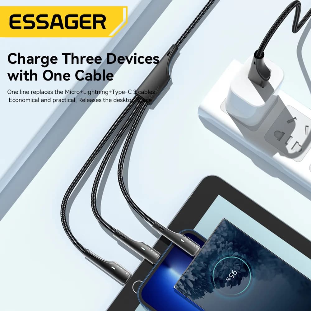 Кабель 3-в-1 для зарядки USB-C, Micro USB и Lightning
