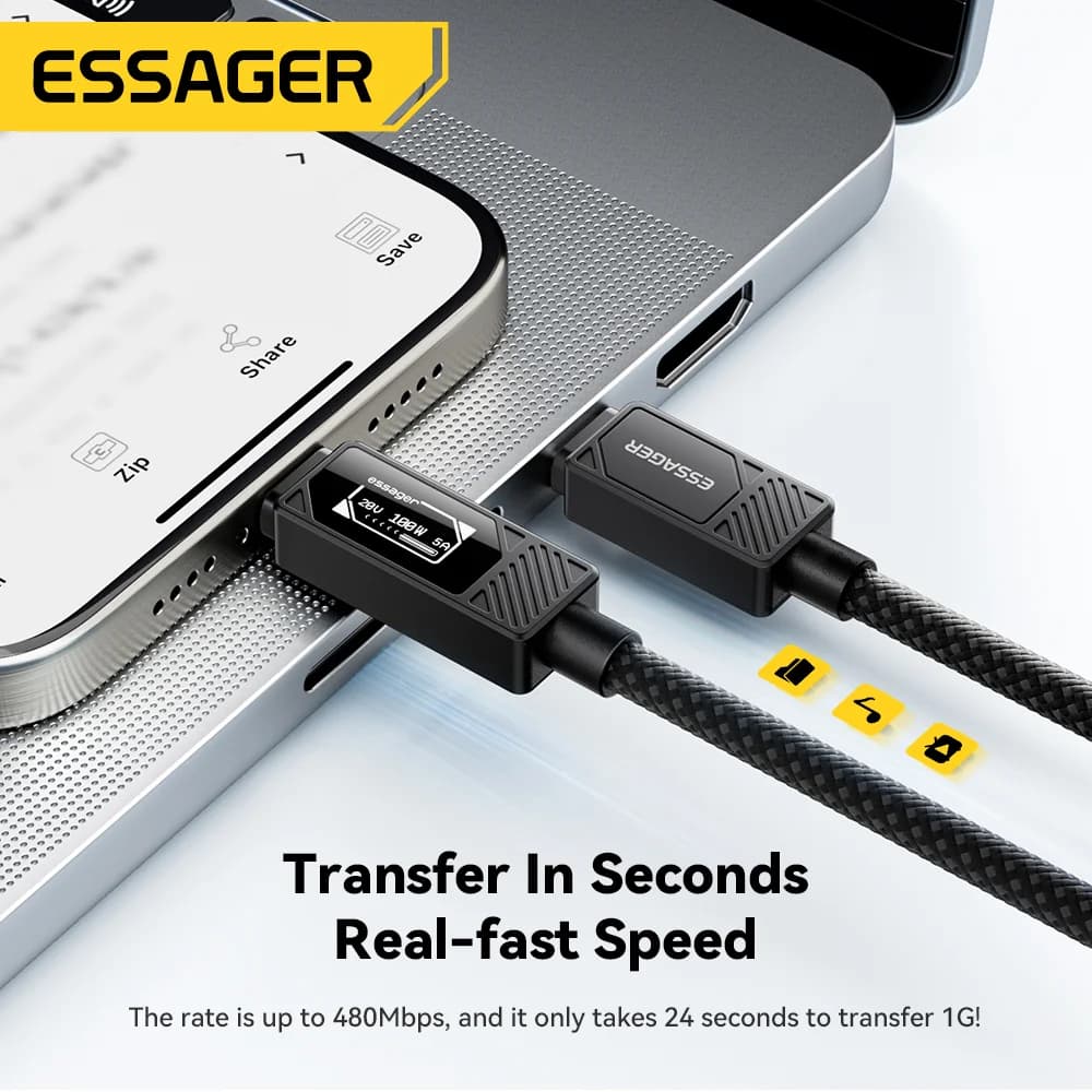 Кабель USB-C 100W с дисплеем PD зарядки