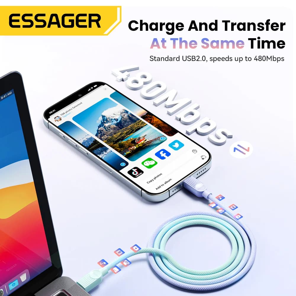 Цветной USB-C to USB-C кабель быстрой зарядки 60 Вт