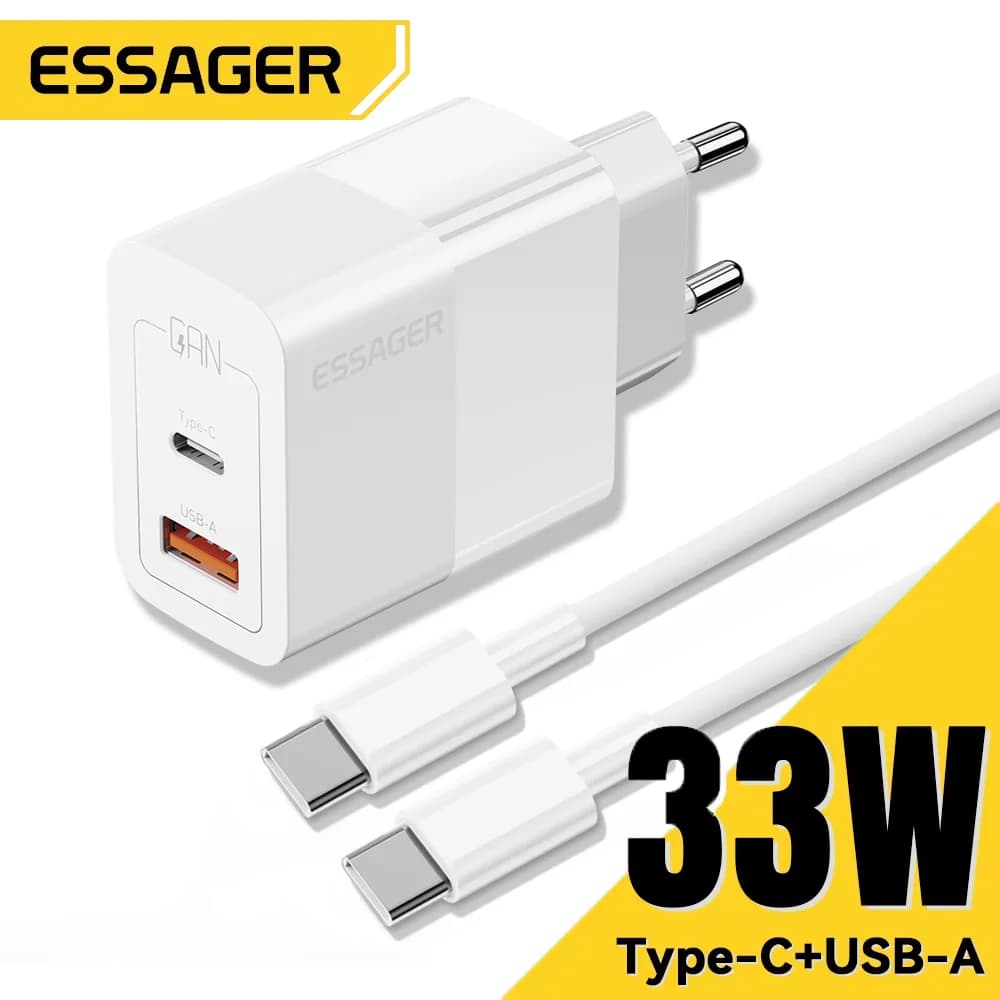 Компактное сетевое зарядное устройство 33W с двумя портами USB-C (быстрая зарядка)
