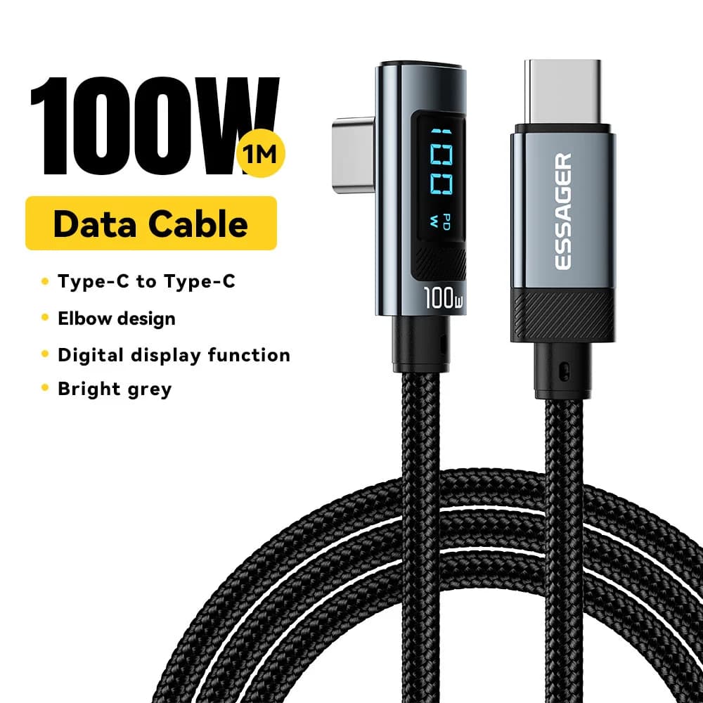Кабель USB Type-C 100W с углом 90° и LED-дисплеем