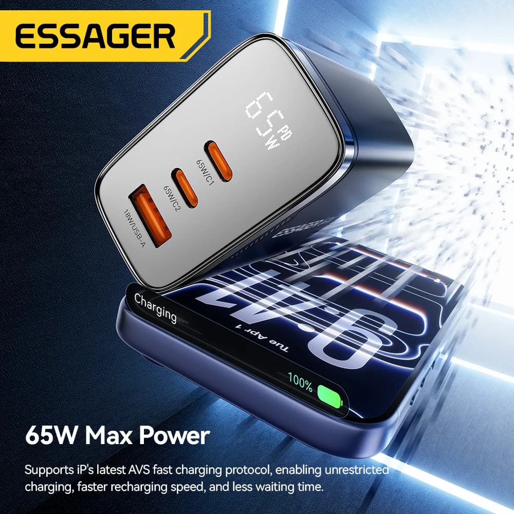 Зарядное устройство USB-C GaN 65 Вт с цифровым дисплеем