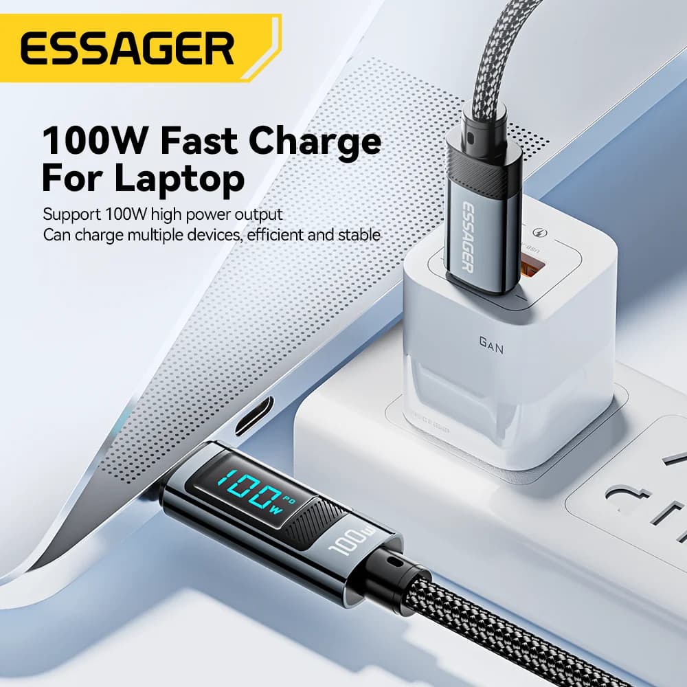 Кабель USB Type-C 100W с углом 90° и LED-дисплеем