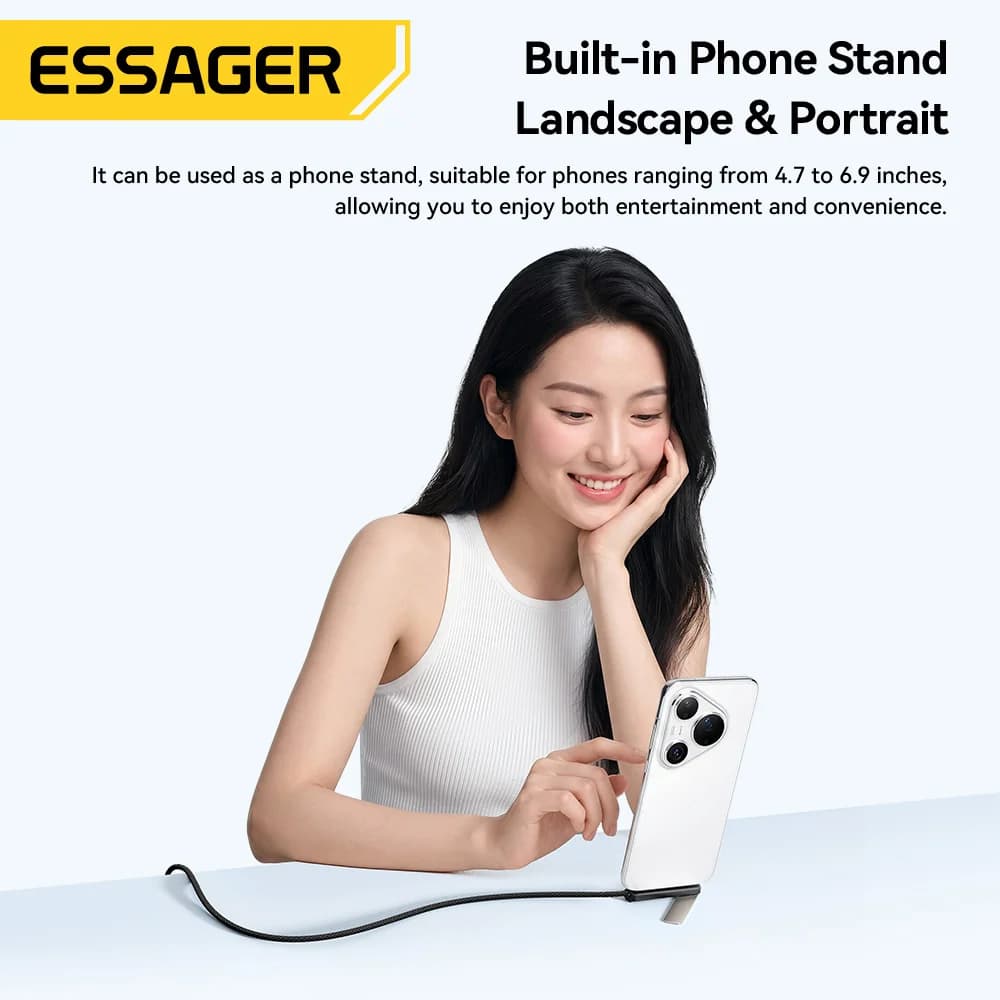 USB-C кабель 7A с угловым коннектором и подставкой для телефона (2 в 1)