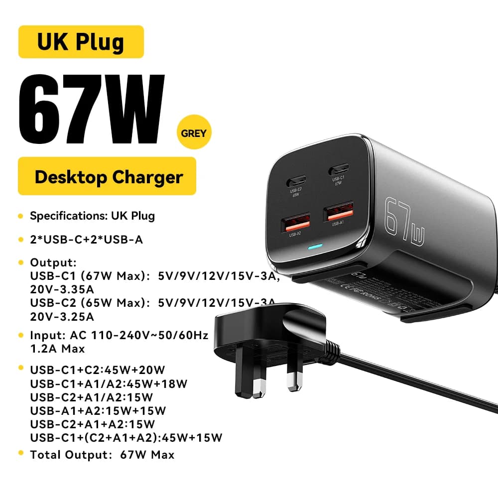 Настольное быстрое зарядное устройство GaN USB-C 67W